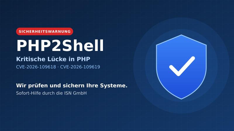 Schutzschild mit Häkchen neben dem Schriftzug PHP2Shell – kritische Lücke in PHP